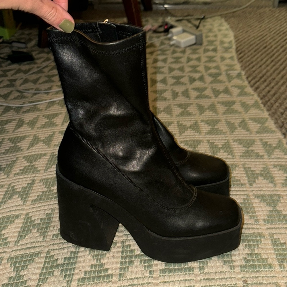 Open Edit Black Platform Heeled Booties